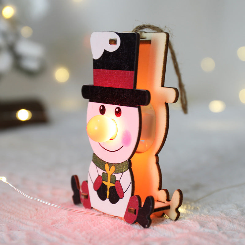 HKM-779091 Luminous Wooden Christmas Ornaments – Red Nose Elderly, Elk, and Snowman Designs