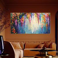 HKM-779411 Handmade Abstract Oil Painting on Canvas - Thick 3D Floral Texture for Living Room Decor