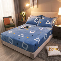 HKM-779475 Winter Warm Milk Velvet All-Inclusive Bed Sheet Set with Pillowcases - Multiple Styles and Sizes Available