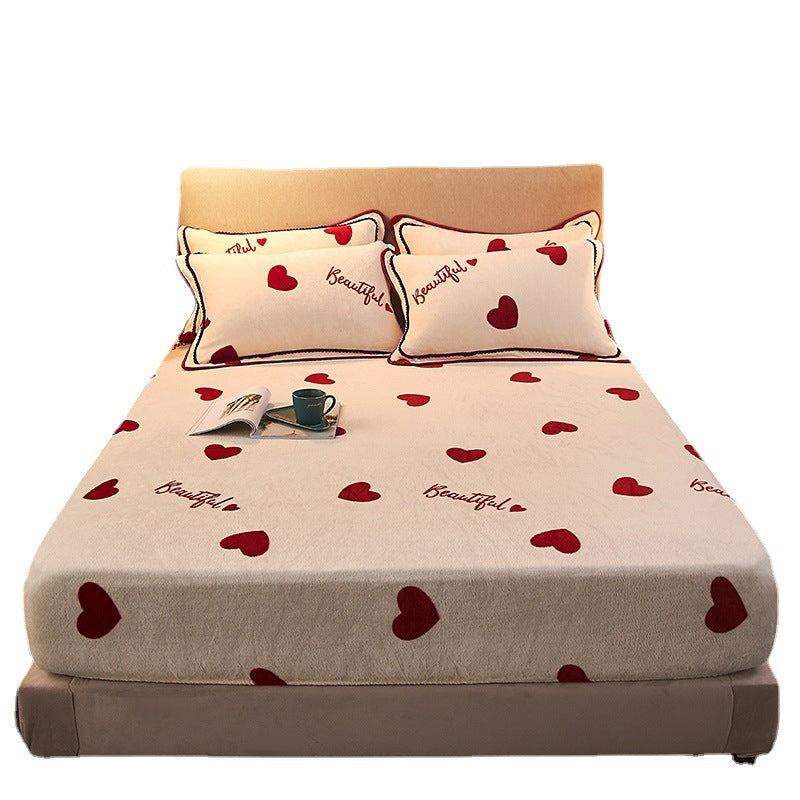 HKM-779475 Winter Warm Milk Velvet All-Inclusive Bed Sheet Set with Pillowcases - Multiple Styles and Sizes Available