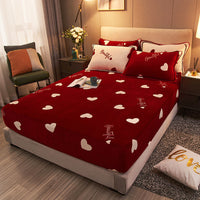 HKM-779475 Winter Warm Milk Velvet All-Inclusive Bed Sheet Set with Pillowcases - Multiple Styles and Sizes Available