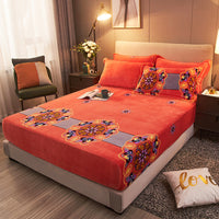 HKM-779475 Winter Warm Milk Velvet All-Inclusive Bed Sheet Set with Pillowcases - Multiple Styles and Sizes Available