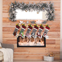 HKM-779603 Christmas Red and Black Checkered Socks for Children, Cozy Fireplace and Tree Decoration