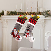 HKM-779603 Christmas Red and Black Checkered Socks for Children, Cozy Fireplace and Tree Decoration