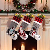 HKM-779603 Christmas Red and Black Checkered Socks for Children, Cozy Fireplace and Tree Decoration