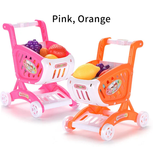 KTX-779731 Pink Supermarket Shopping Cart Toy Set for Pretend Play with Food and Fruits for Ages 3+