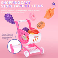 HKM-779731 Pink Supermarket Shopping Cart Toy Set for Pretend Play with Food and Fruits for Ages 3+