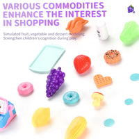 HKM-779731 Pink Supermarket Shopping Cart Toy Set for Pretend Play with Food and Fruits for Ages 3+