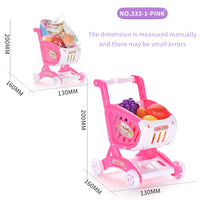 HKM-779731 Pink Supermarket Shopping Cart Toy Set for Pretend Play with Food and Fruits for Ages 3+