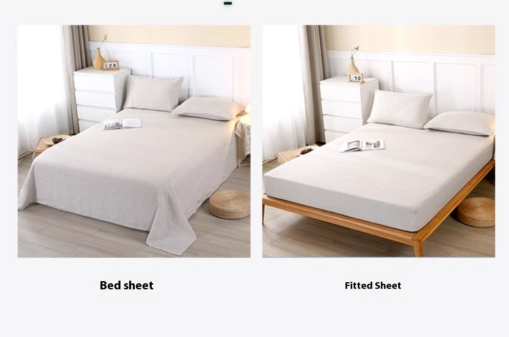 HKM-779795 Four-Piece Pure Linen Bedding Set with Fitted Sheet and Pillowcases - Multiple Colors Available