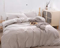 HKM-779795 Four-Piece Pure Linen Bedding Set with Fitted Sheet and Pillowcases - Multiple Colors Available