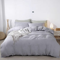 HKM-779795 Four-Piece Pure Linen Bedding Set with Fitted Sheet and Pillowcases - Multiple Colors Available