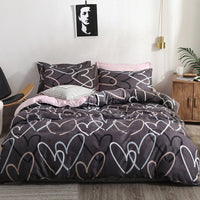 HKM-779795 Heart Print 4-Piece Bedding Set - Natural Plant Blend Fiber, Various Sizes Available
