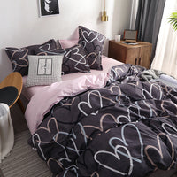 HKM-779795 Heart Print 4-Piece Bedding Set - Natural Plant Blend Fiber, Various Sizes Available