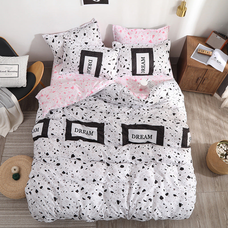 HKM-779795 Heart Print 4-Piece Bedding Set - Natural Plant Blend Fiber, Various Sizes Available
