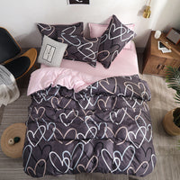 HKM-779795 Heart Print 4-Piece Bedding Set - Natural Plant Blend Fiber, Various Sizes Available