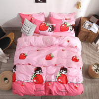 HKM-779795 Heart Print 4-Piece Bedding Set - Natural Plant Blend Fiber, Various Sizes Available