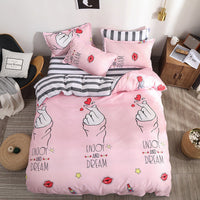 HKM-779795 Heart Print 4-Piece Bedding Set - Natural Plant Blend Fiber, Various Sizes Available