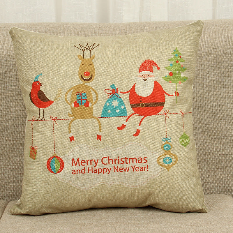 HKM-779859 Christmas Elk Decorative Pillowcase - Cotton Linen Blend, 45x45cm, Digital Print Design