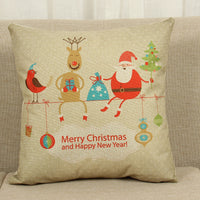 HKM-779859 Christmas Elk Decorative Pillowcase - Cotton Linen Blend, 45x45cm, Digital Print Design