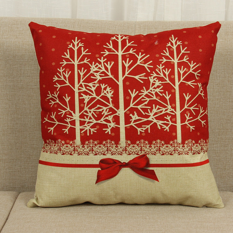 HKM-779859 Christmas Elk Decorative Pillowcase - Cotton Linen Blend, 45x45cm, Digital Print Design