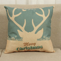 HKM-779859 Christmas Elk Decorative Pillowcase - Cotton Linen Blend, 45x45cm, Digital Print Design