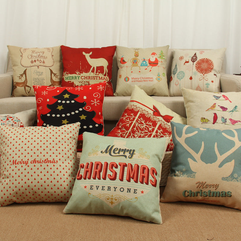 HKM-779859 Christmas Elk Decorative Pillowcase - Cotton Linen Blend, 45x45cm, Digital Print Design
