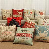 HKM-779859 Christmas Elk Decorative Pillowcase - Cotton Linen Blend, 45x45cm, Digital Print Design