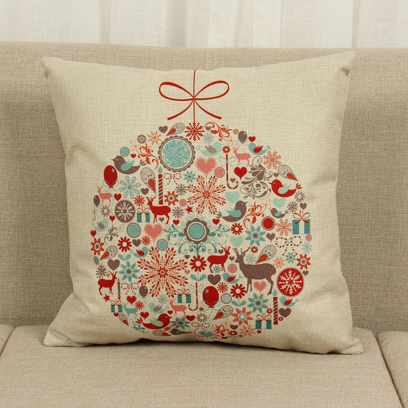 HKM-779859 Christmas Elk Decorative Pillowcase - Cotton Linen Blend, 45x45cm, Digital Print Design