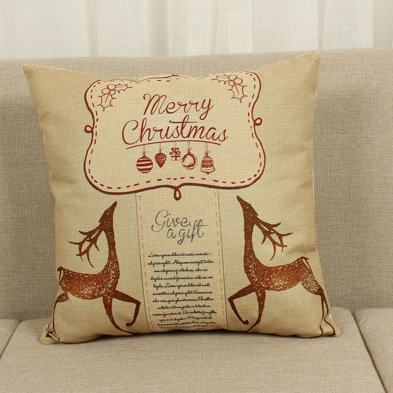 HKM-779859 Christmas Elk Decorative Pillowcase - Cotton Linen Blend, 45x45cm, Digital Print Design