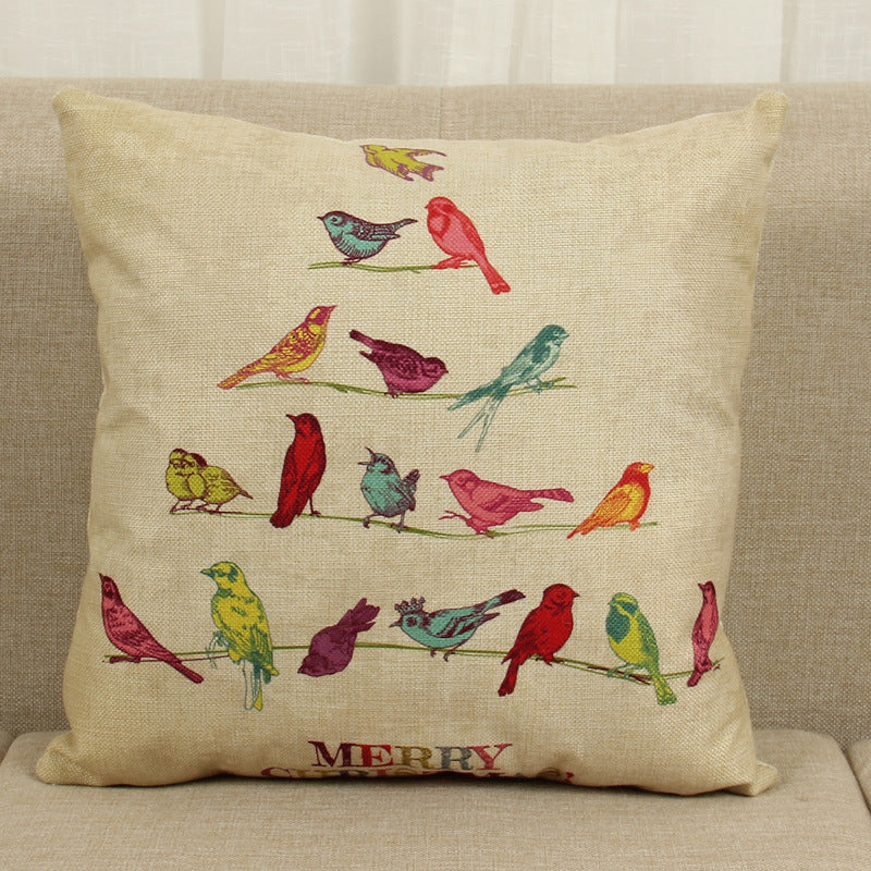 HKM-779859 Christmas Elk Decorative Pillowcase - Cotton Linen Blend, 45x45cm, Digital Print Design