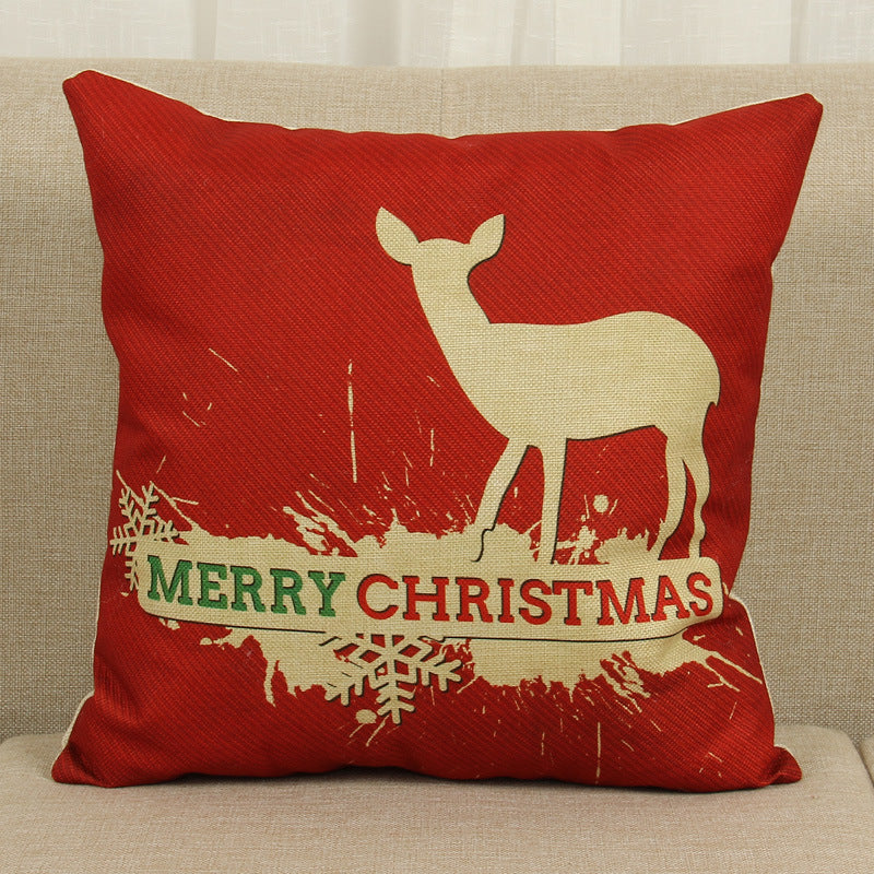 HKM-779859 Christmas Elk Decorative Pillowcase - Cotton Linen Blend, 45x45cm, Digital Print Design