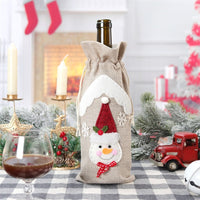 HKM-780243 Linen Christmas Wine Bottle Covers - Set of 3 Santa, Deer, and Snowman Designs