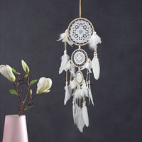 HKM-780307 Black Dreamcatcher Wall Hanging with Feather Wind Chimes - Hand-Woven Three-Ring Pendant Decor