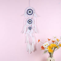 HKM-780307 Black Dreamcatcher Wall Hanging with Feather Wind Chimes - Hand-Woven Three-Ring Pendant Decor