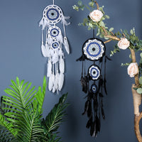 HKM-780307 Black Dreamcatcher Wall Hanging with Feather Wind Chimes - Hand-Woven Three-Ring Pendant Decor