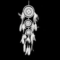 HKM-780307 Black Dreamcatcher Wall Hanging with Feather Wind Chimes - Hand-Woven Three-Ring Pendant Decor