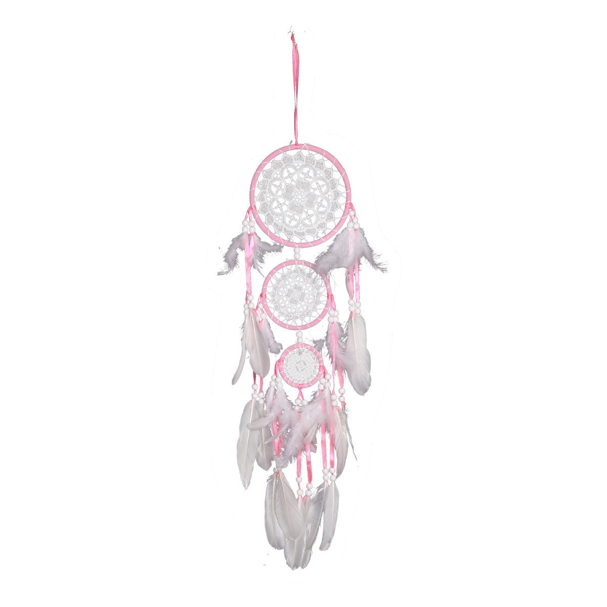 HKM-780307 Black Dreamcatcher Wall Hanging with Feather Wind Chimes - Hand-Woven Three-Ring Pendant Decor