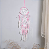 HKM-780307 Black Dreamcatcher Wall Hanging with Feather Wind Chimes - Hand-Woven Three-Ring Pendant Decor