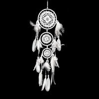 HKM-780307 Black Dreamcatcher Wall Hanging with Feather Wind Chimes - Hand-Woven Three-Ring Pendant Decor