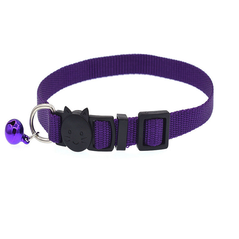 HKM-780499 Nylon Cat Bell Collar in Solid Colors for Small to Medium Cats, Adjustable Size 20-34cm