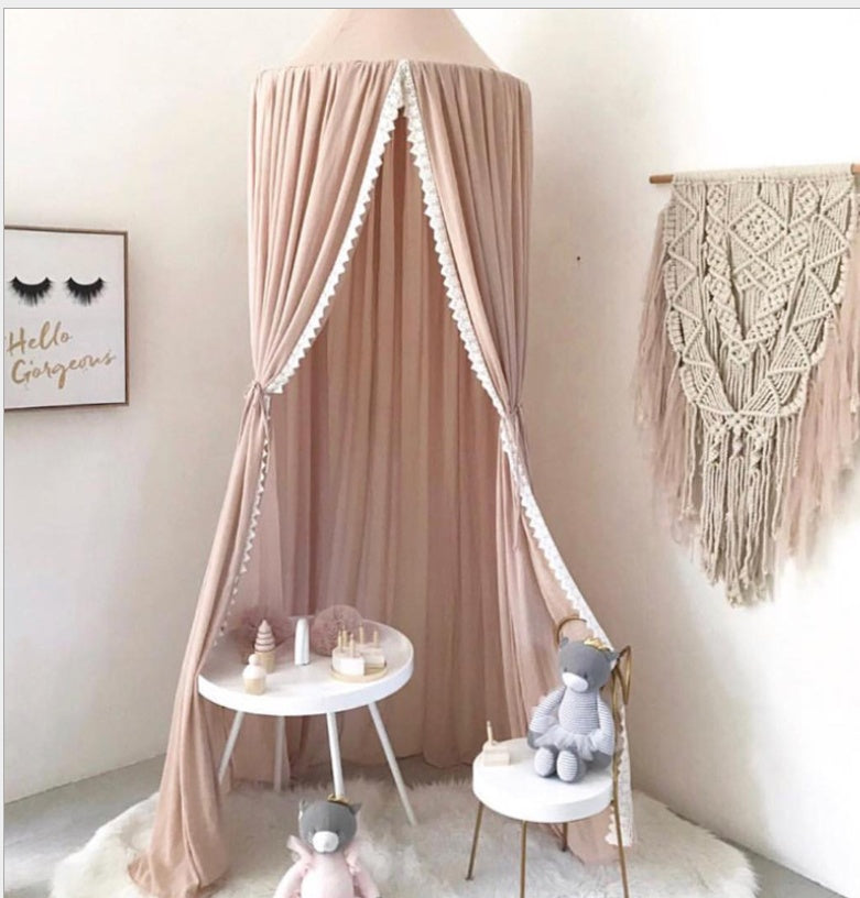 HKM-780627 Children's Chiffon Lace Mosquito Net Tent - Pink, Gray, and White, 60cm Diameter, 240cm Height