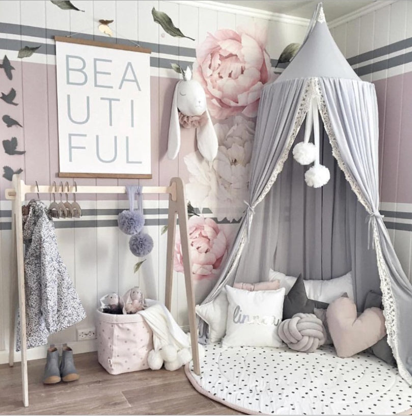 HKM-780627 Children's Chiffon Lace Mosquito Net Tent - Pink, Gray, and White, 60cm Diameter, 240cm Height