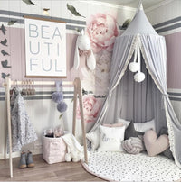 HKM-780627 Children's Chiffon Lace Mosquito Net Tent - Pink, Gray, and White, 60cm Diameter, 240cm Height