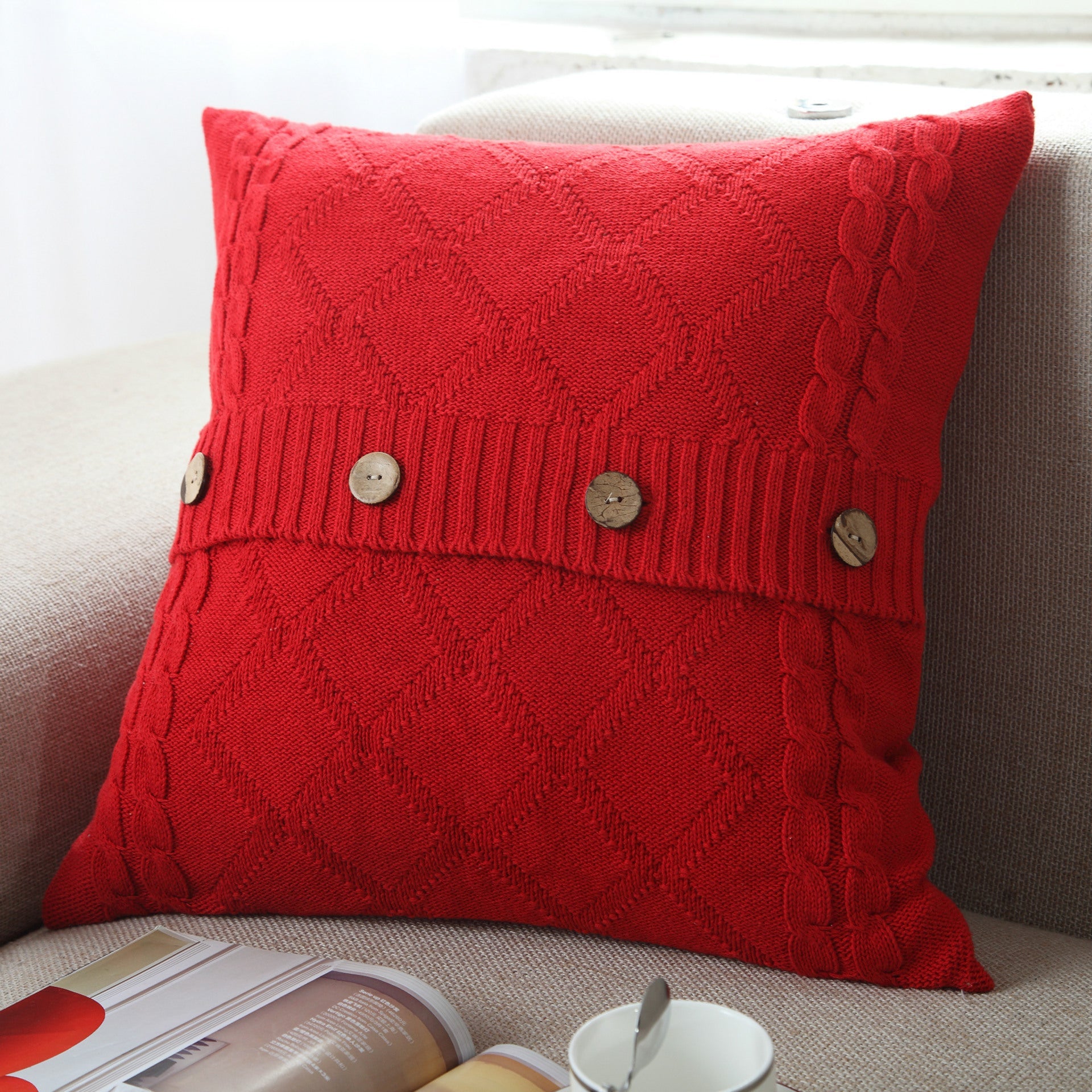HKM-780691 Cotton Knitted Outdoor Pillowcase in Modern Plain Design