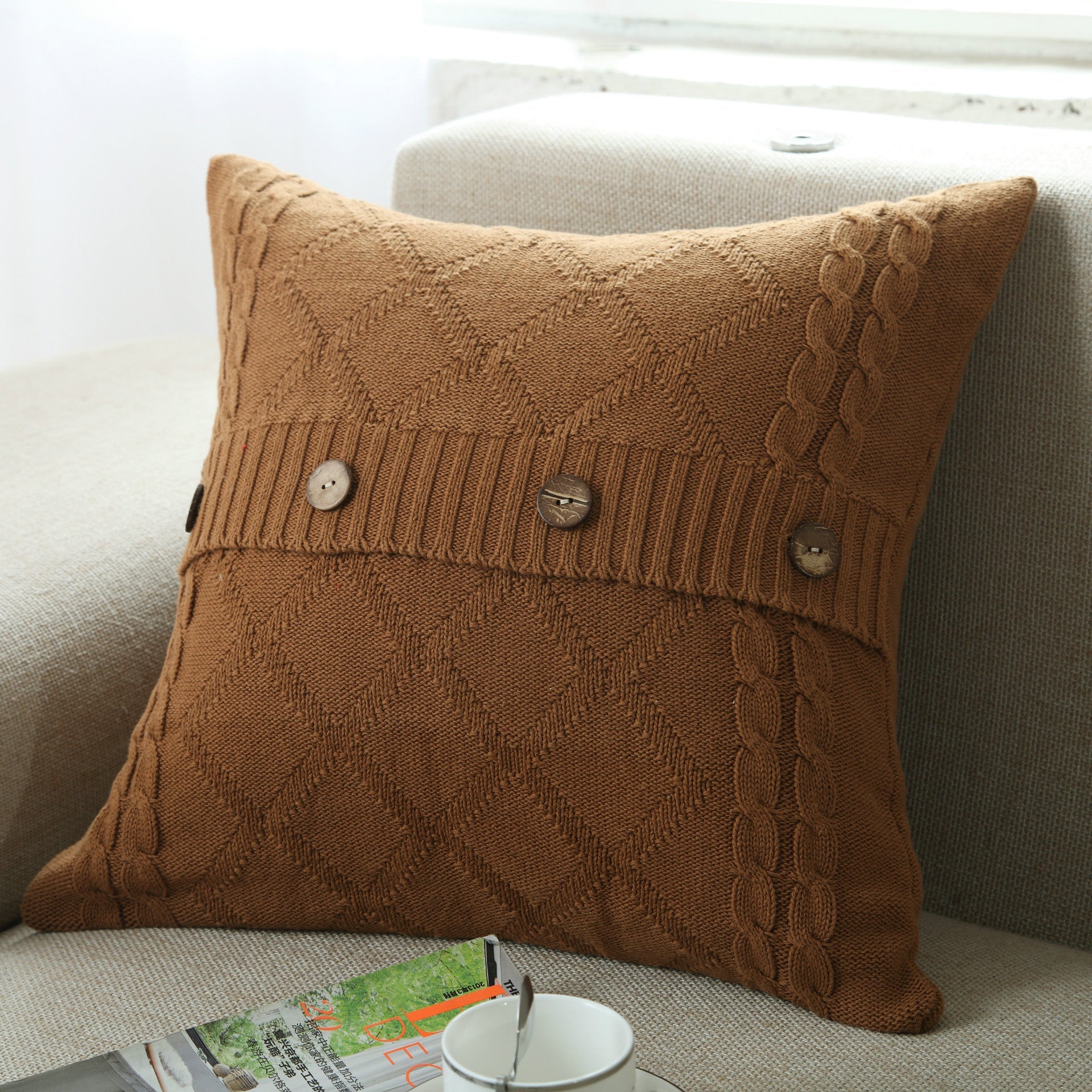 HKM-780691 Cotton Knitted Outdoor Pillowcase in Modern Plain Design