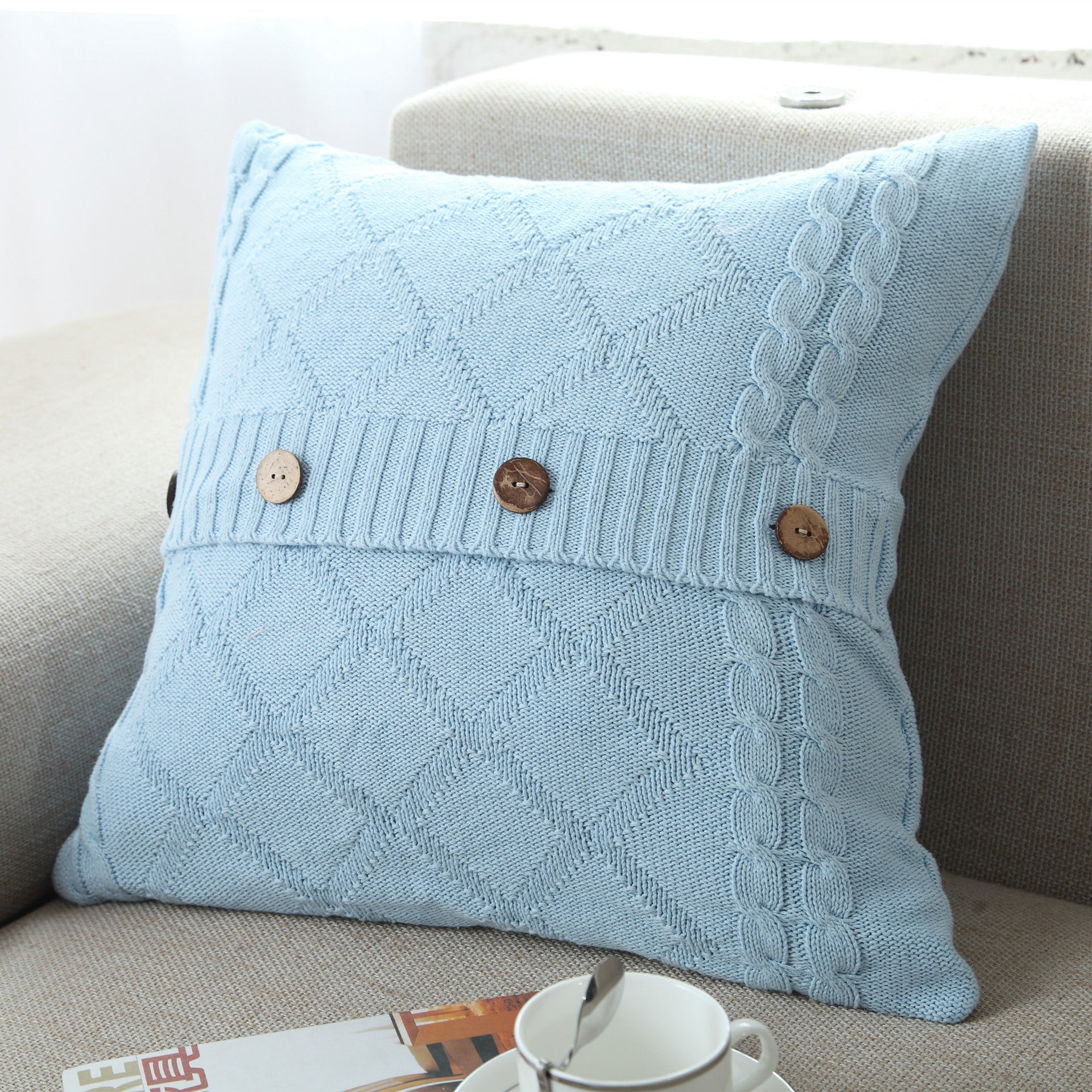 HKM-780691 Cotton Knitted Outdoor Pillowcase in Modern Plain Design