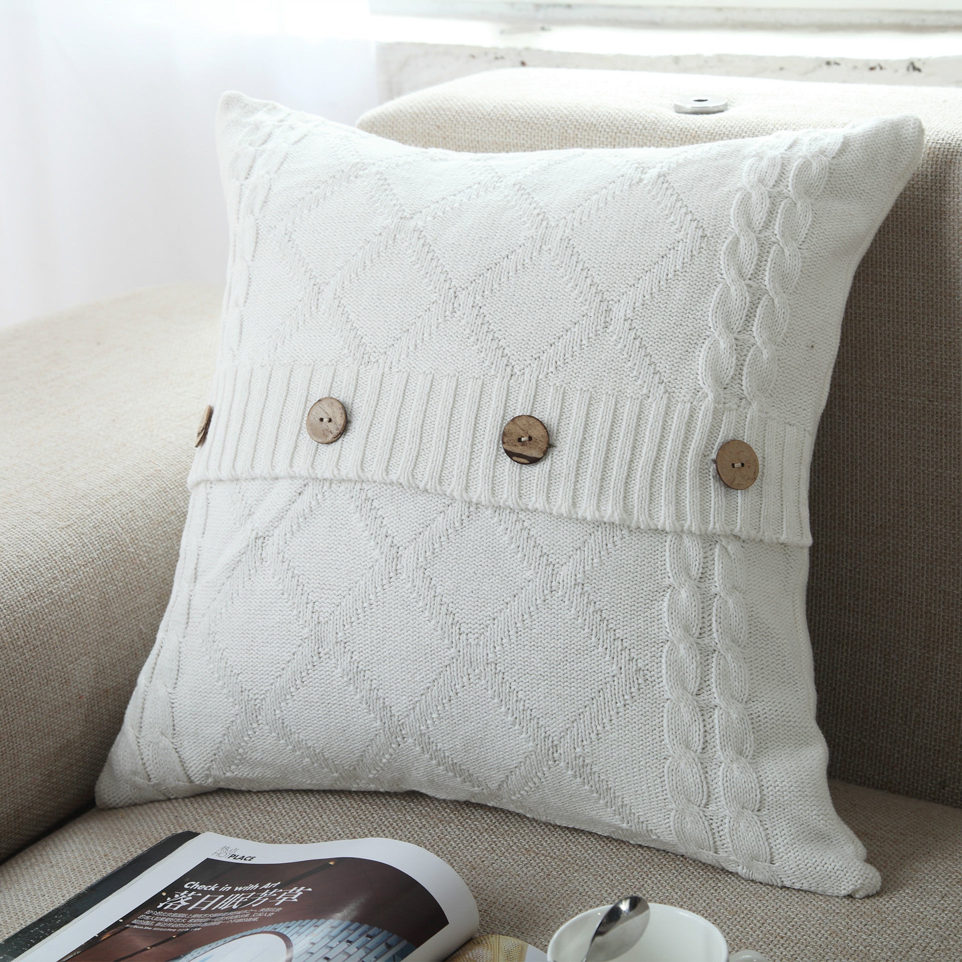 HKM-780691 Cotton Knitted Outdoor Pillowcase in Modern Plain Design