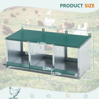 HKM-780819 Galvanized Steel Metal Nesting Boxes for Chickens, 3 Compartment Design, Durable and Easy to Assemble