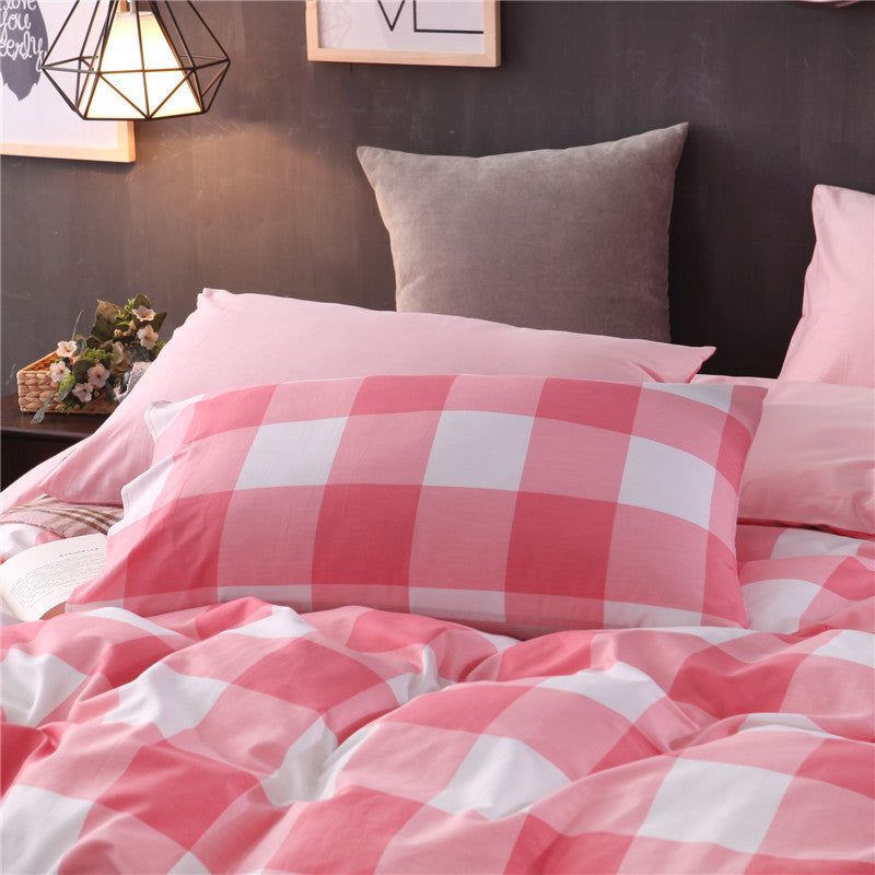 HKM-780947 Checked Cotton Bed Sheet Set - 3-Piece for Various Bed Sizes
